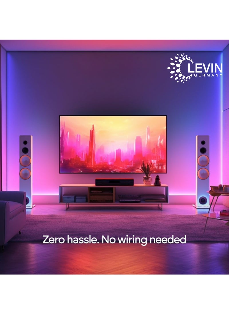Levin Germany - شريط إضاءة LED ذكي RGB من  - 16 مليون لون، مزامنة الموسيقى، تطبيق وتحكم عن بعد، RGBW، قابل للتعتيم، يعمل مع Alexa وGoogle Assistant، ضمان لمدة عامين - Image 1