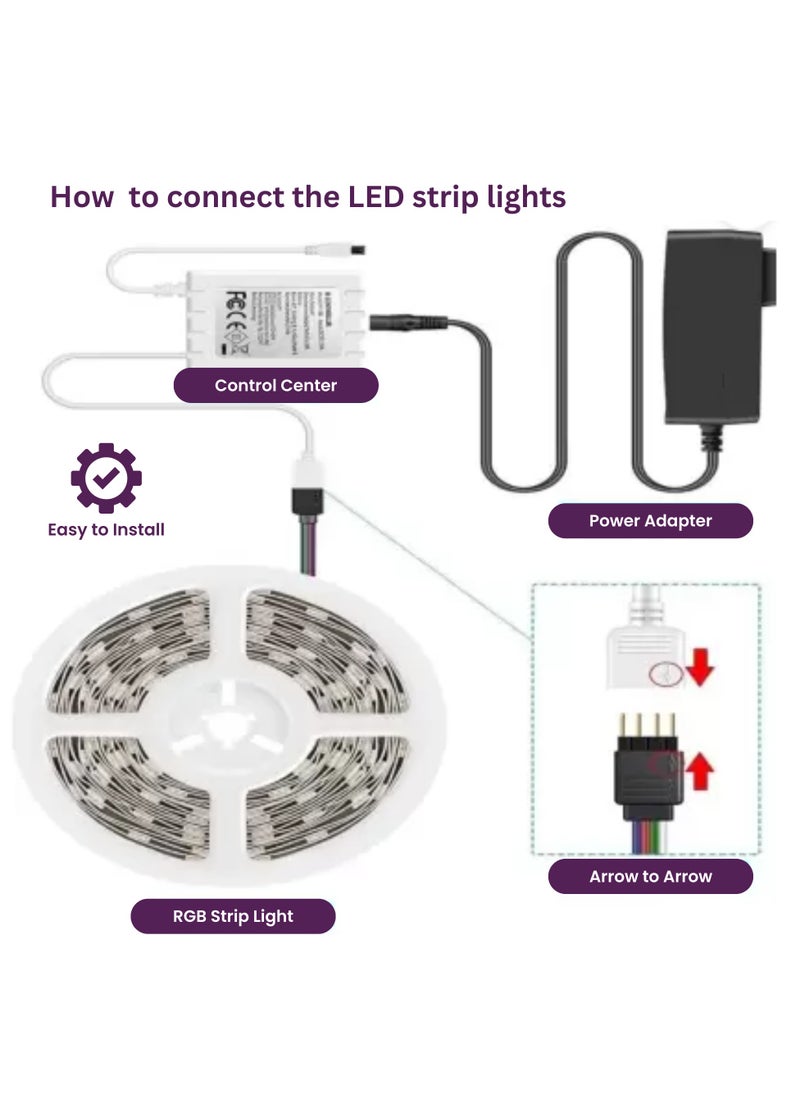 Levin Germany شريط إضاءة LED ذكي RGB من  - 16 مليون لون، مزامنة الموسيقى، تطبيق وتحكم عن بعد، RGBW، قابل للتعتيم، يعمل مع Alexa وGoogle Assistant، ضمان لمدة عامين  - Image 2