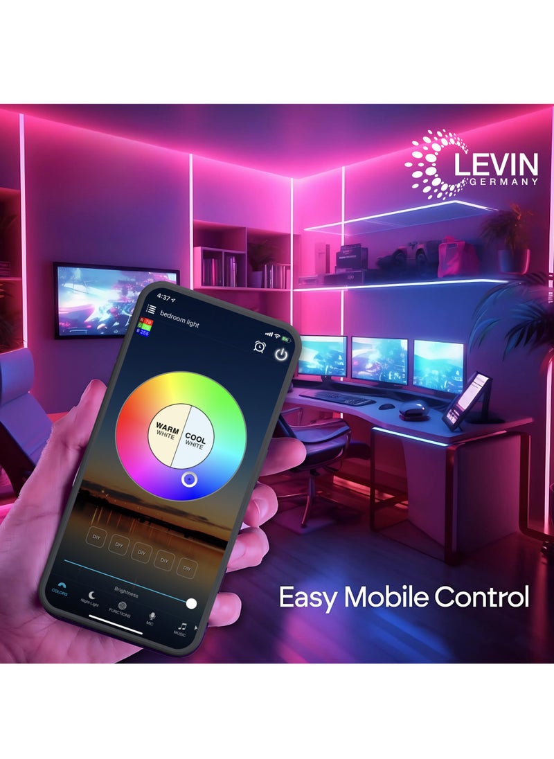 Levin Germany شريط إضاءة LED ذكي RGB من  - 16 مليون لون، مزامنة الموسيقى، تطبيق وتحكم عن بعد، RGBW، قابل للتعتيم، يعمل مع Alexa وGoogle Assistant، ضمان لمدة عامين  - Image 5