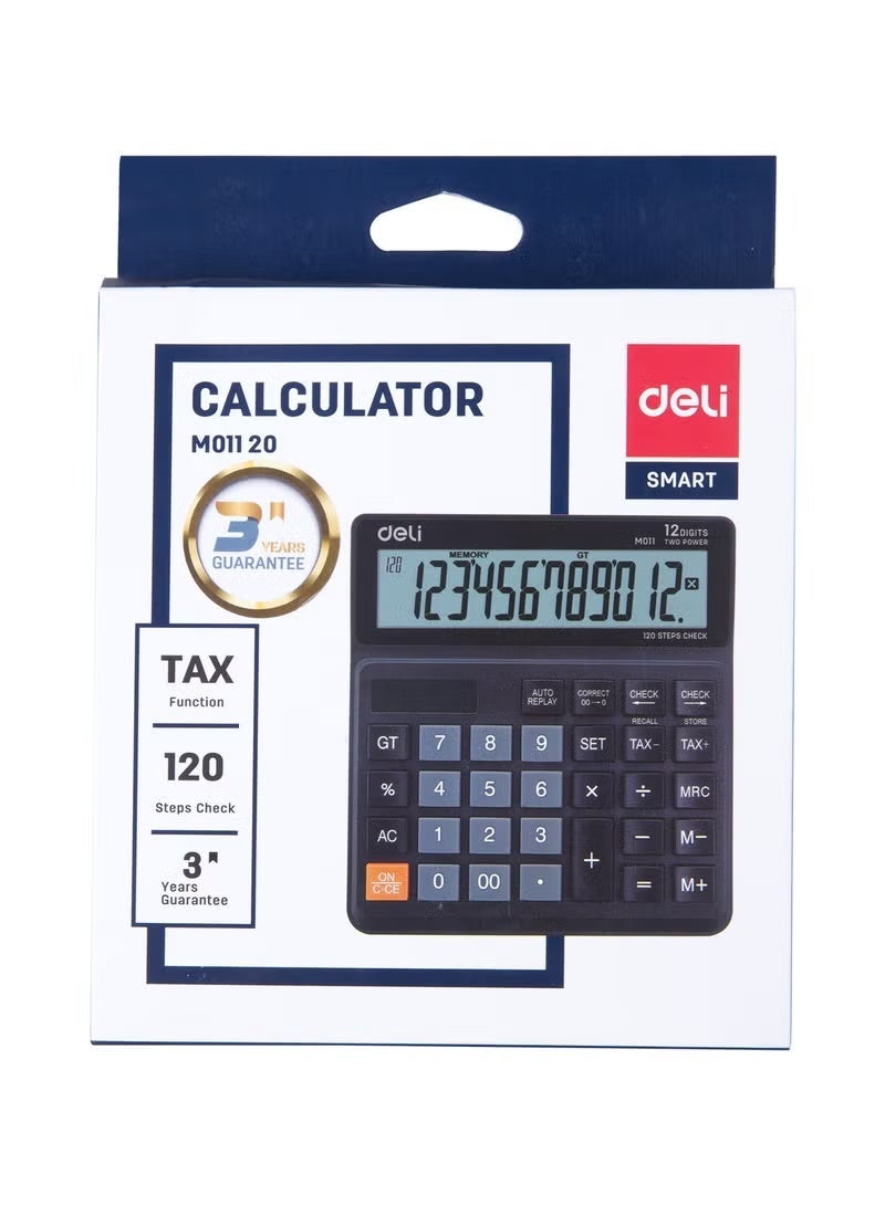 Deli EM01120 Calculator - Plastic 12 Digits - Black - Wide Panel - Image 2