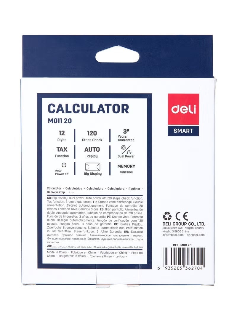 Deli EM01120 Calculator - Plastic 12 Digits - Black - Wide Panel - Image 3