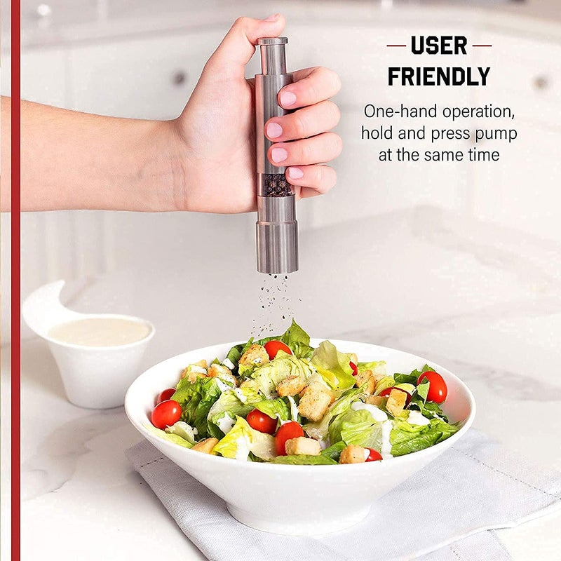 ZEVON Stainless Steel Thumb Presser Salt and Pepper Grinder Tall Salt and Pepper Mill Shakers with Adjustable Coarseness Pack of 1Silver Color - Image 3