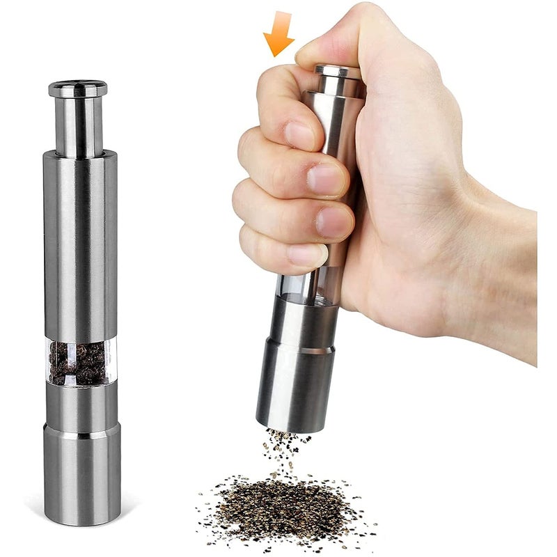 ZEVON Stainless Steel Thumb Presser Salt and Pepper Grinder Tall Salt and Pepper Mill Shakers with Adjustable Coarseness Pack of 1Silver Color - Image 1