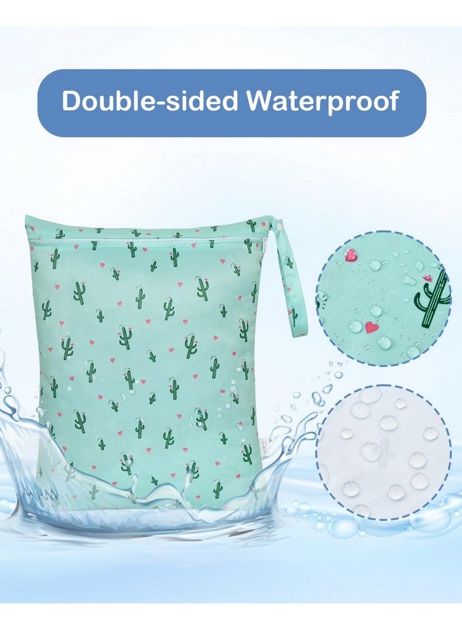 OTraki 2Pcs Wet Bags with Zippered & Handle, 16 x 20 inch Waterproof Wet Dry Bag Reusable for Swimsuit Travel Beach Pool Gym, Dirty Cloths Daycare Organizer (Animal &Cactus Pattern) - Image 2