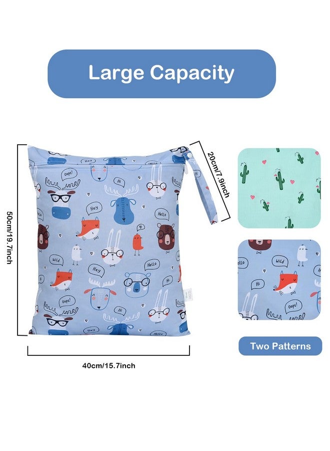 OTraki 2Pcs Wet Bags with Zippered & Handle, 16 x 20 inch Waterproof Wet Dry Bag Reusable for Swimsuit Travel Beach Pool Gym, Dirty Cloths Daycare Organizer (Animal &Cactus Pattern) - Image 3