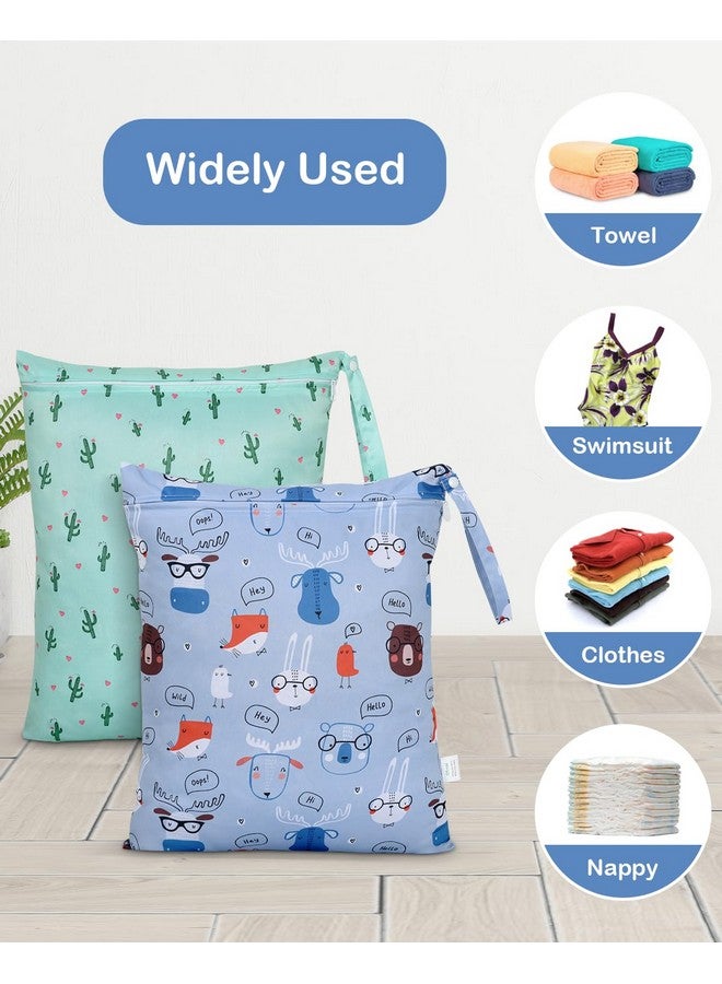 OTraki 2Pcs Wet Bags with Zippered & Handle, 16 x 20 inch Waterproof Wet Dry Bag Reusable for Swimsuit Travel Beach Pool Gym, Dirty Cloths Daycare Organizer (Animal &Cactus Pattern) - Image 4