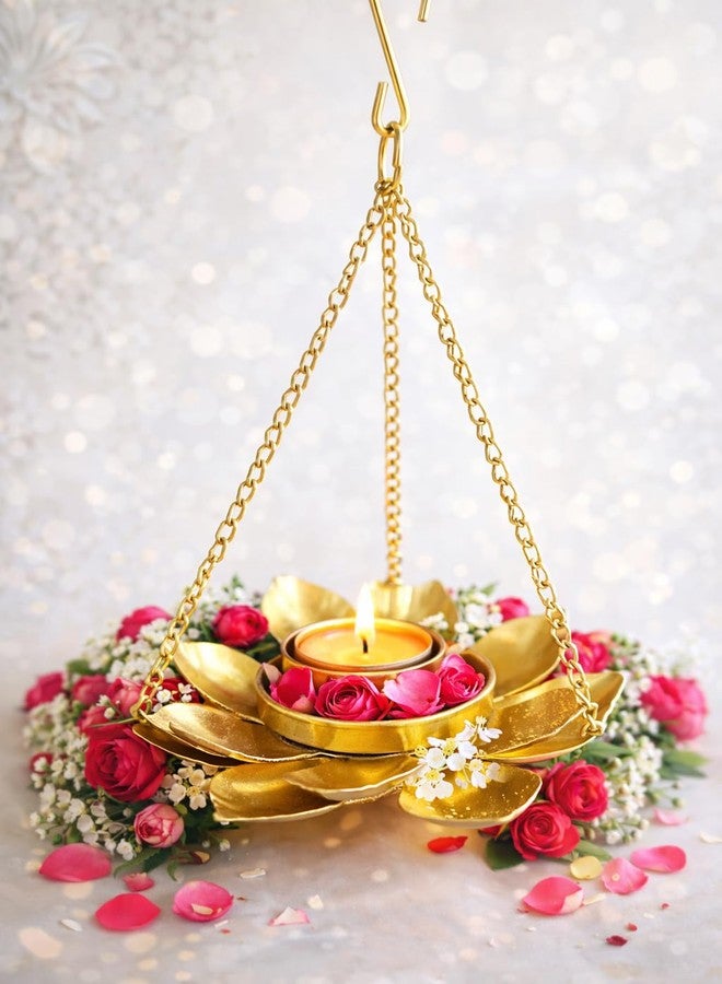 AGAAS ENTERPRISES Lotus Metal Festive Decorative Hanging Tealight Candle Holder for Home Decor with Chain Hangs for Diwali, Home Decorations || Wall Hanging Diwali Decorative Items - Image 2