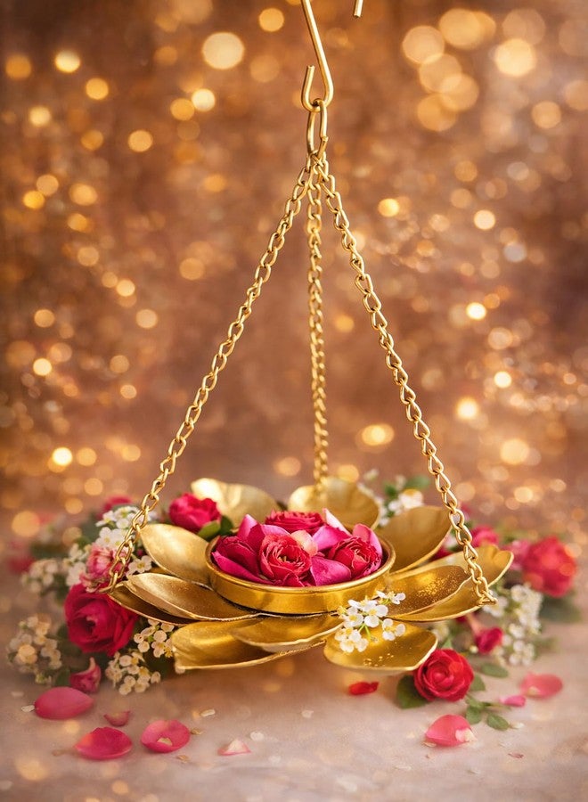 AGAAS ENTERPRISES Lotus Metal Festive Decorative Hanging Tealight Candle Holder for Home Decor with Chain Hangs for Diwali, Home Decorations || Wall Hanging Diwali Decorative Items - Image 1