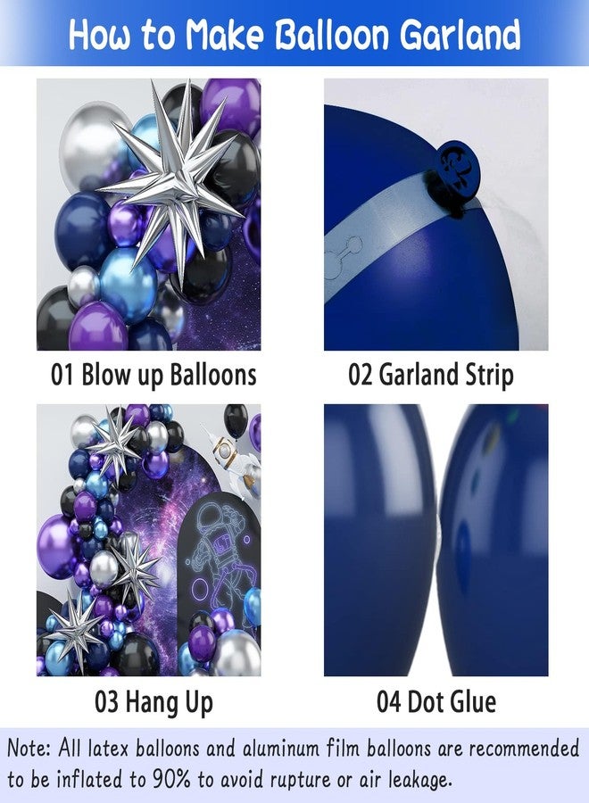 بيابيان طقم قوس البالونات الفضائية، ديكورات عيد ميلاد فضائية، طقم قوس البالونات الأزرق والأرجواني والفضي، بالونات كروم معدنية، نجمة رباعية الأبعاد لحفلات أعياد الميلاد، حفلات استقبال المولود، التخرج - Image 5