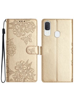 Case Cover For Samsung Galaxy A20e Cherry Blossom Butterfly Skin Feel Embossed PU Phone Case Gold
