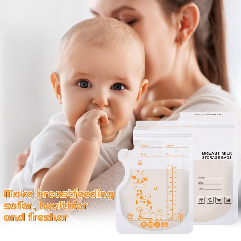 GSrenyu 60 Pcs Breast Milk Storage Bags 250ml Freezer Bags with Pour Spout No Leak Breastmilk Containers for Breastfeeding Fridge or Freezer Use - Image 4