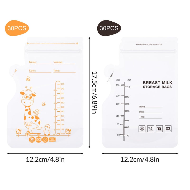 GSrenyu 60 Pcs Breast Milk Storage Bags 250ml Freezer Bags with Pour Spout No Leak Breastmilk Containers for Breastfeeding Fridge or Freezer Use - Image 2