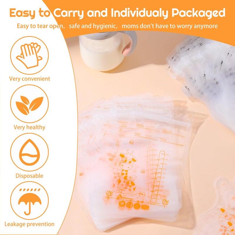 GSrenyu 60 Pcs Breast Milk Storage Bags 250ml Freezer Bags with Pour Spout No Leak Breastmilk Containers for Breastfeeding Fridge or Freezer Use - Image 5