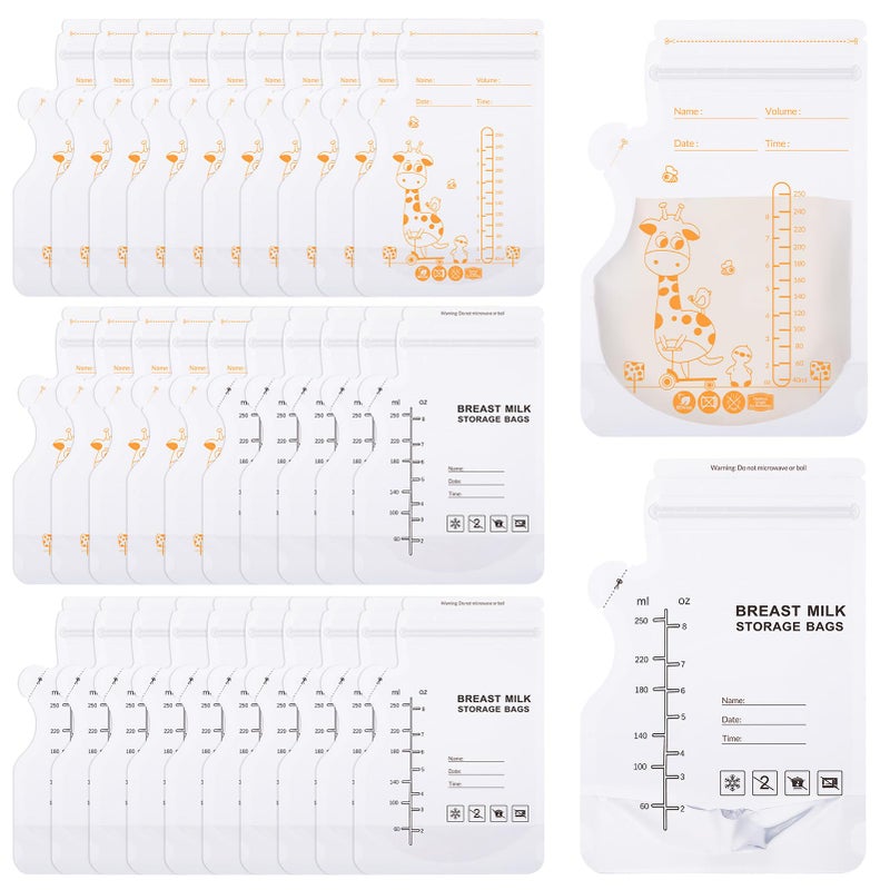 GSrenyu 60 Pcs Breast Milk Storage Bags 250ml Freezer Bags with Pour Spout No Leak Breastmilk Containers for Breastfeeding Fridge or Freezer Use - Image 1