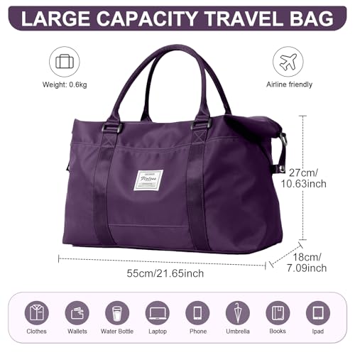 BJLFS Sports Duffel Bags for Women Dark Purple Weekender Travel Totes Bag for Airplane, Cute Sports Gym Dance Bag Overnight Luggage Bag with Wet Pocket, Carry On Hospital Bag for Labor and Delivery - Image 2