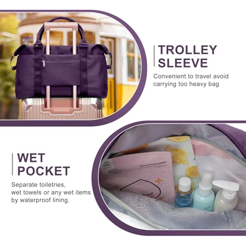 BJLFS Sports Duffel Bags for Women Dark Purple Weekender Travel Totes Bag for Airplane, Cute Sports Gym Dance Bag Overnight Luggage Bag with Wet Pocket, Carry On Hospital Bag for Labor and Delivery - Image 4