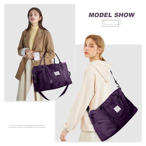 BJLFS Sports Duffel Bags for Women Dark Purple Weekender Travel Totes Bag for Airplane, Cute Sports Gym Dance Bag Overnight Luggage Bag with Wet Pocket, Carry On Hospital Bag for Labor and Delivery - Image 3