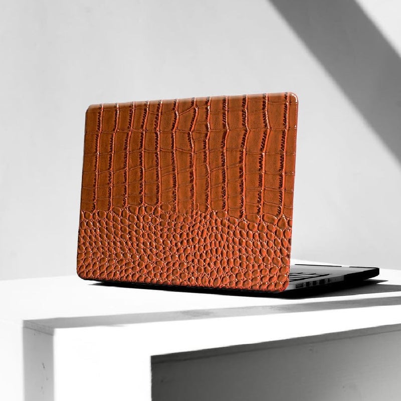 KEROM Compatible with Crocodile MacBook Air 13 inch Case 2021 2020 2019 2018 M1 A2337 A2179 A1932, Textured Elegant Luxury Aligator Skin Snakeskin PU Leather Hard Shell & Keyboard Cover, Brown - Image 1