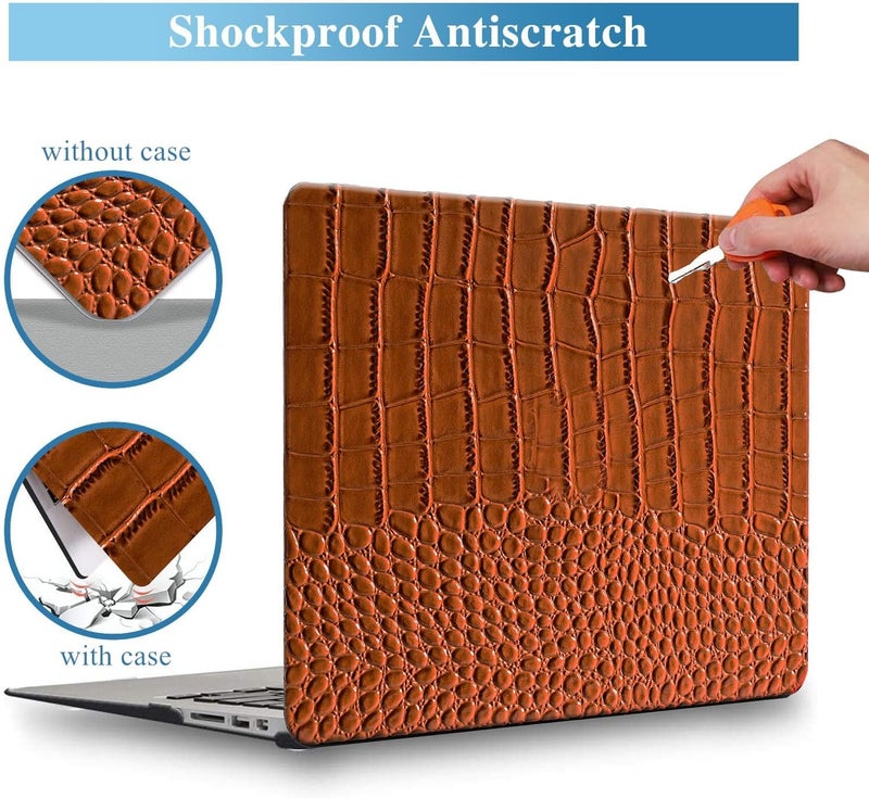KEROM Compatible with Crocodile MacBook Air 13 inch Case 2021 2020 2019 2018 M1 A2337 A2179 A1932, Textured Elegant Luxury Aligator Skin Snakeskin PU Leather Hard Shell & Keyboard Cover, Brown - Image 2
