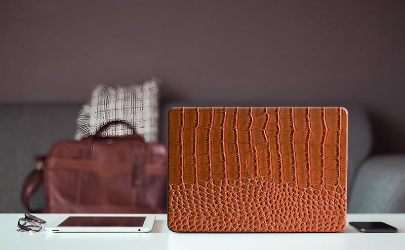 KEROM Compatible with Crocodile MacBook Air 13 inch Case 2021 2020 2019 2018 M1 A2337 A2179 A1932, Textured Elegant Luxury Aligator Skin Snakeskin PU Leather Hard Shell & Keyboard Cover, Brown - Image 4