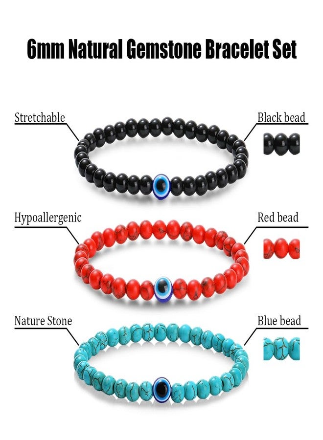 Dhdgzq Blue Evil Eye Bracelets,Evil Eye Lucky Bracelet for Protection Blessing,Black Bead Protection Jewelry Handmade Bracelet for Women Men Gift (6mm) - Image 4
