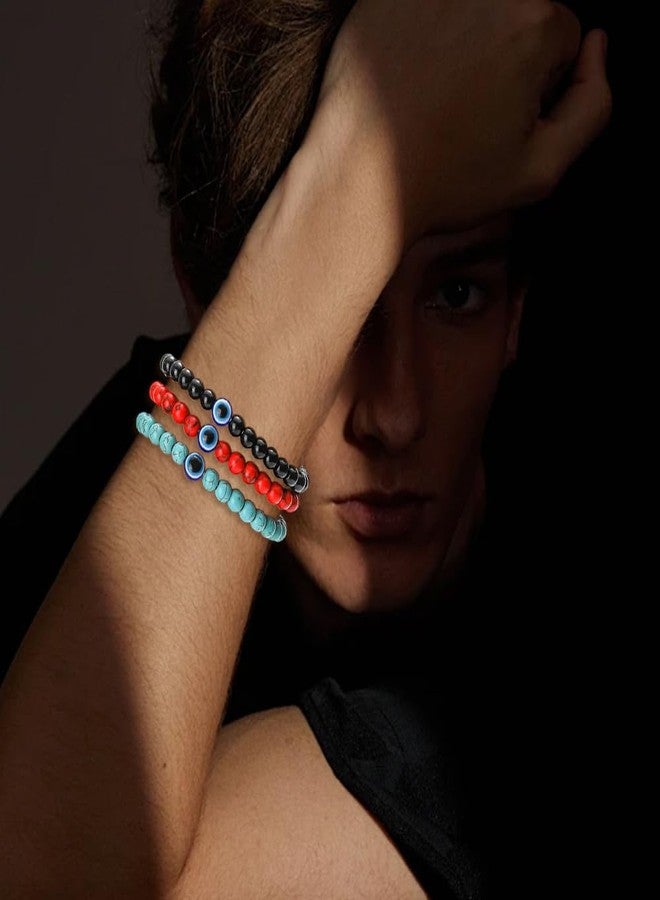 Dhdgzq Blue Evil Eye Bracelets,Evil Eye Lucky Bracelet for Protection Blessing,Black Bead Protection Jewelry Handmade Bracelet for Women Men Gift (6mm) - Image 3