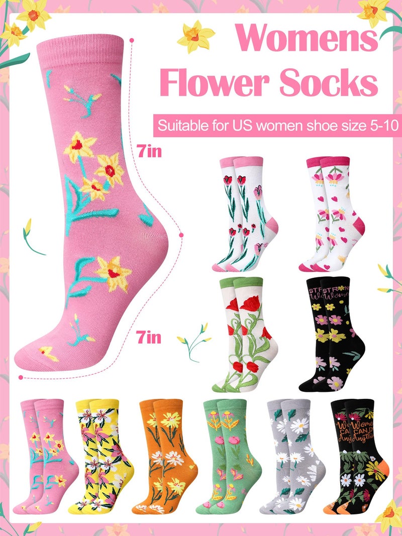 Cutecrop 10 Pairs Floral Socks for Women Novelty Cute Flower Crew Socks for Lady Spring Birthday Inspirational Gift(Floral Style) - Image 2