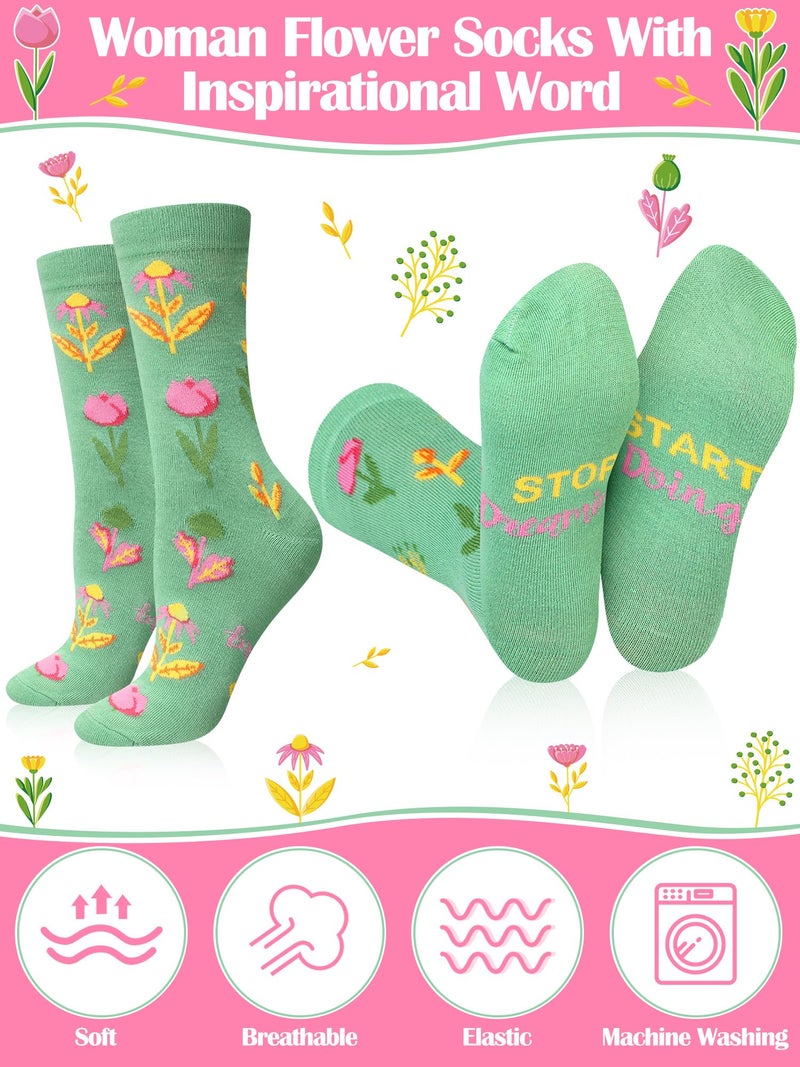 Cutecrop 10 Pairs Floral Socks for Women Novelty Cute Flower Crew Socks for Lady Spring Birthday Inspirational Gift(Floral Style) - Image 4