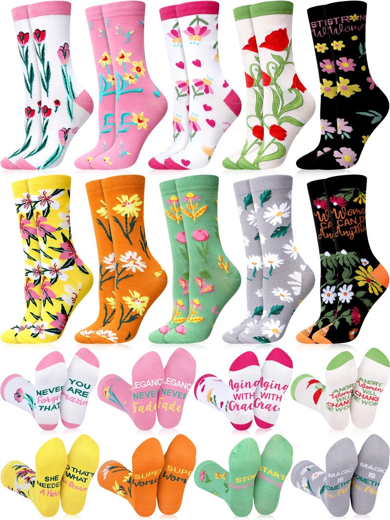 Cutecrop 10 Pairs Floral Socks for Women Novelty Cute Flower Crew Socks for Lady Spring Birthday Inspirational Gift(Floral Style) - Image 1