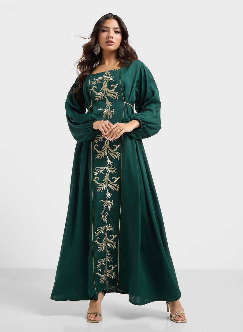 hayas closet Embroidered Emerald Dress - Image 1