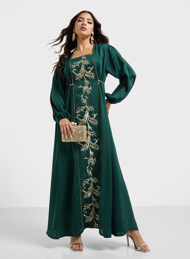 hayas closet Embroidered Emerald Dress - Image 4
