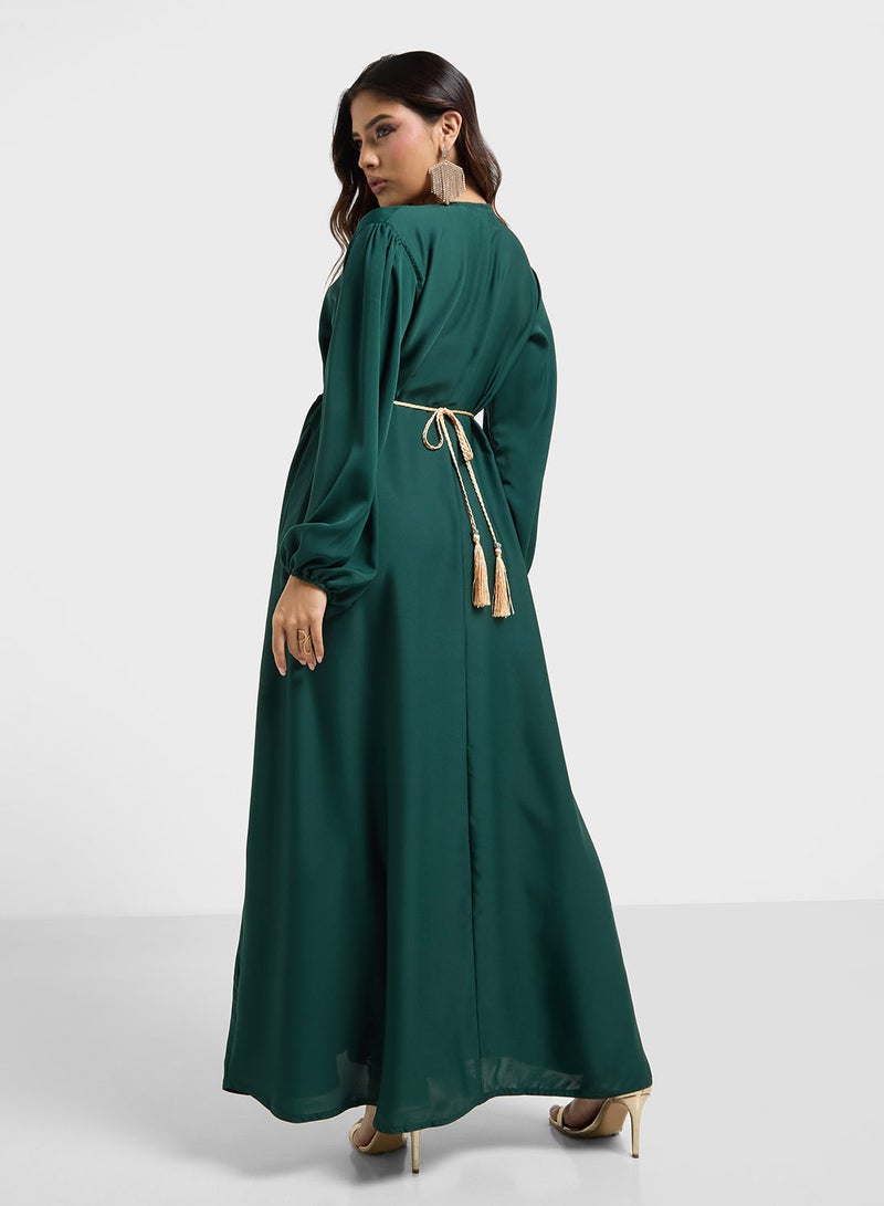 hayas closet Embroidered Emerald Dress - Image 2