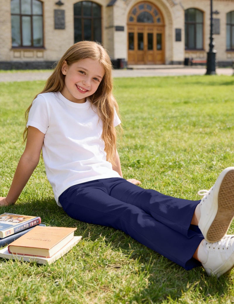 KEREDA Girls Flare Leggings School Uniform Pants for Girls Bell Bottoms Cotton Clothes for Kids 9-10 Years Navy - Image 3