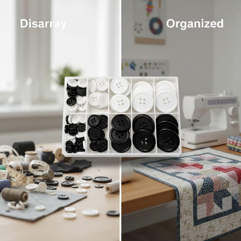 Resin Sewing Buttons, 100 Pcs Black and White Assorted Buttons, 4-Hole Round, for Crafts DIY Coats Sweaters, with Storage Box - Image 3