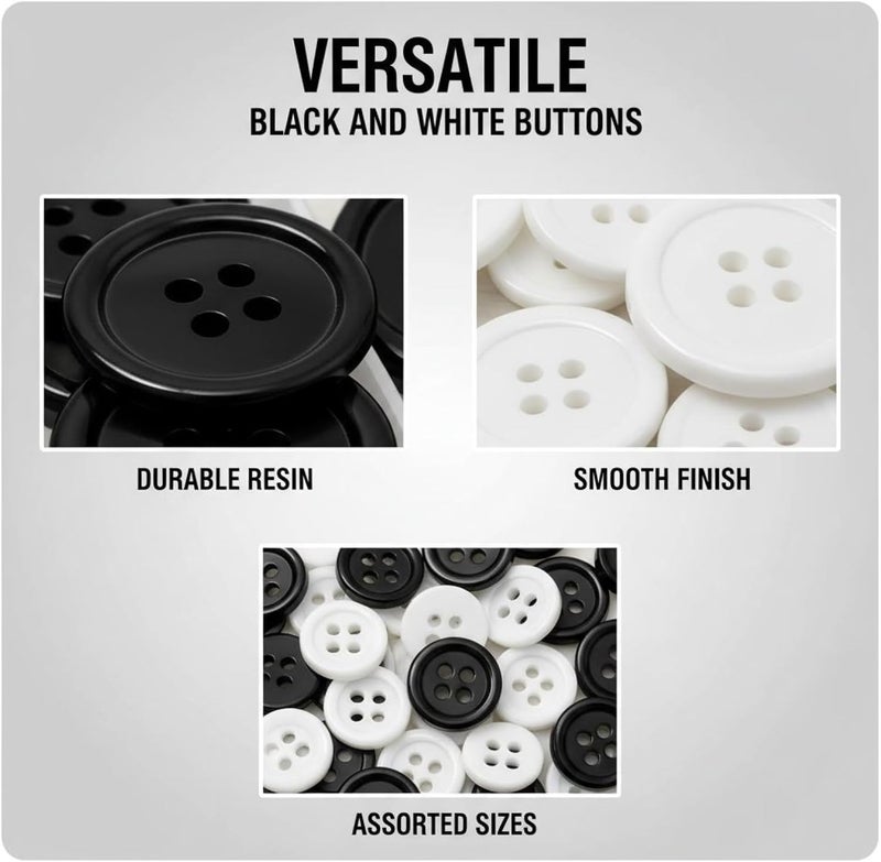 Resin Sewing Buttons, 100 Pcs Black and White Assorted Buttons, 4-Hole Round, for Crafts DIY Coats Sweaters, with Storage Box - Image 2