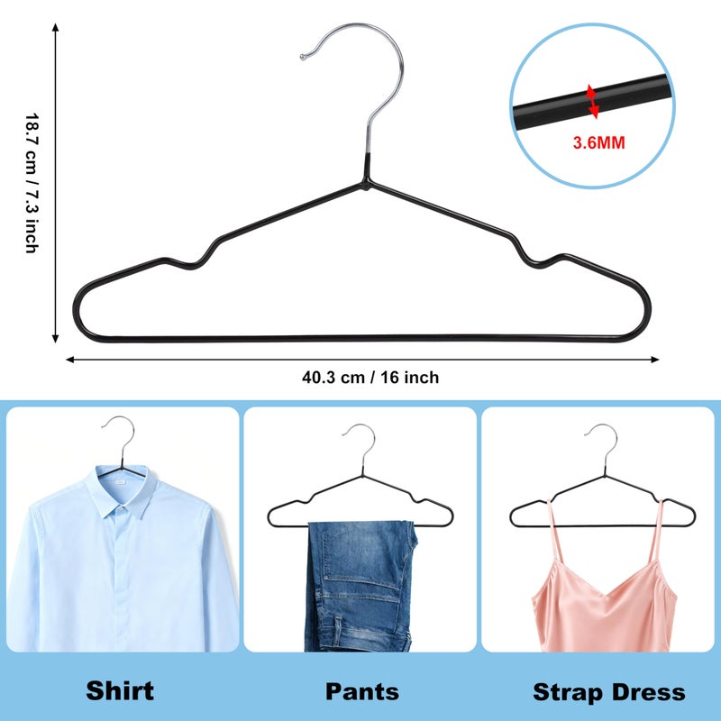 Quality Hangers Quality 16-Inch ClosetMax Metal Non-Slip Hangers â€“ 50-Pack â€“ Thin 3.6MM Space Saving with PVC Rubber Coating, Anti-Rust, Chrome Hook â€“ for Everyday Lightweight Clothing (50, Black, 16 Inch) - Image 3