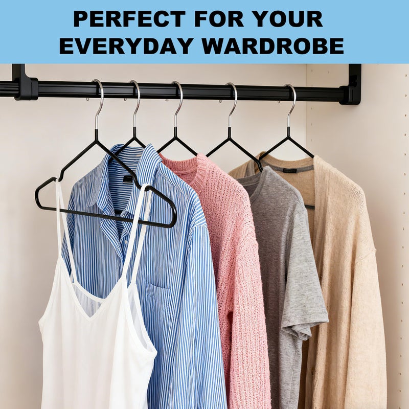 Quality Hangers Quality 16-Inch ClosetMax Metal Non-Slip Hangers â€“ 50-Pack â€“ Thin 3.6MM Space Saving with PVC Rubber Coating, Anti-Rust, Chrome Hook â€“ for Everyday Lightweight Clothing (50, Black, 16 Inch) - Image 2