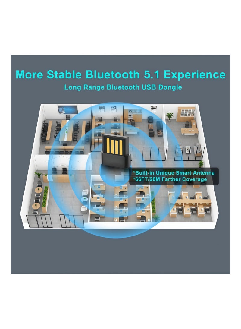 أورييل مستقبل بلوتوث 5.1 عبر منفذ USB، يعمل بنظام التوصيل والتشغيل، متوافق مع أنظمة Windows 11/10/8.1/7، ومناسب للاستخدام مع لوحات المفاتيح/الفئران/سماعات الرأس. - Image 2