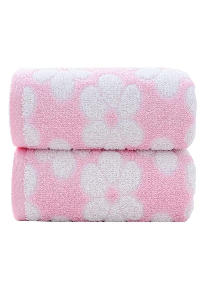 Pidada Hand Towels Set of 2 Floral Pattern 100% Cotton Soft Absorbent Decorative Towel for Bathroom (Pink) - Image 1