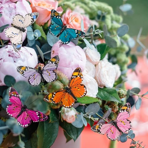 Berfutall- Feather Butterfly Decorations Set of 12 Vibrant Multi Colored Craft Butterflies on Clip .Party Spring Home Decor Floral Pics… - Image 4