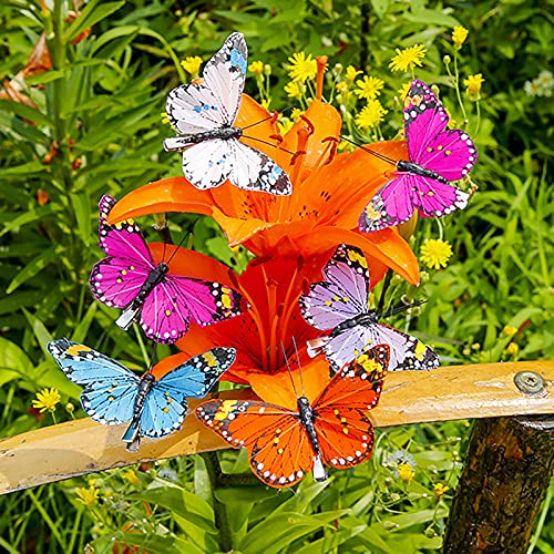 Berfutall- Feather Butterfly Decorations Set of 12 Vibrant Multi Colored Craft Butterflies on Clip .Party Spring Home Decor Floral Pics… - Image 5
