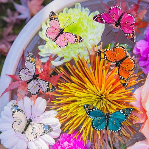 Berfutall- Feather Butterfly Decorations Set of 12 Vibrant Multi Colored Craft Butterflies on Clip .Party Spring Home Decor Floral Pics… - Image 3