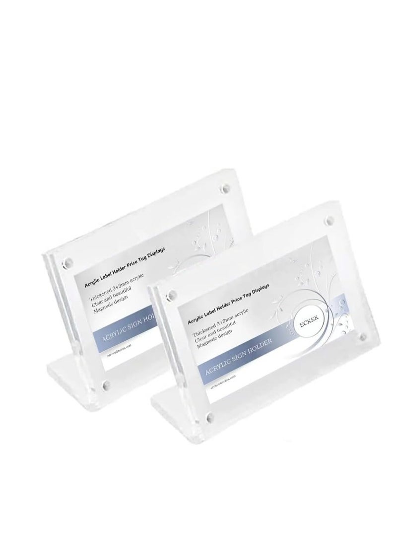 Eckek إيكك 2 حزمة حامل بطاقة السعر من الأكريليك حامل علامة عرض أفقي مائل شكل L حامل علامة على الطاولة - Image 1