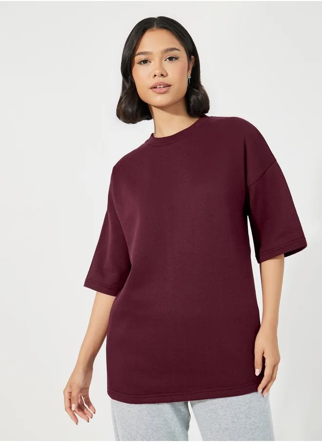 Styli Oversized Plain T-Shirt with Dropped Shoulder