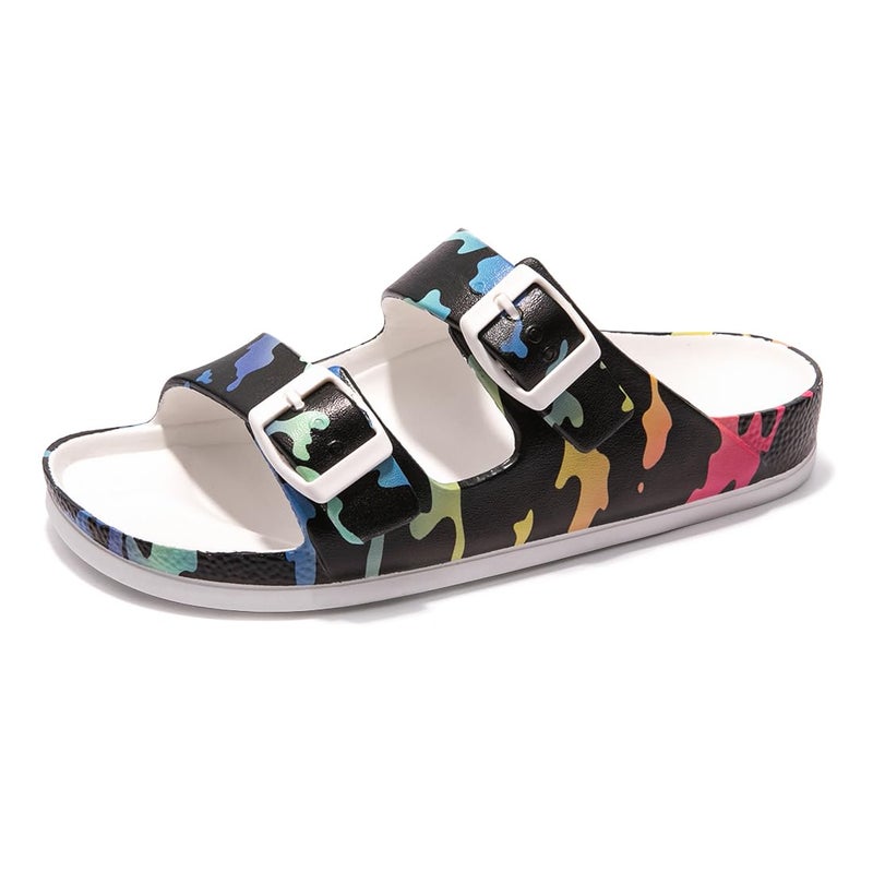 FUNKYMONKEY Women's Comfort Slidesâ€”Adjustable Double Buckle, Arch Support, Non-Slip EVA Flat Sandals for Vacation & Everyday Wear (11 M US,Camouflage on black/XPZ) - Image 1