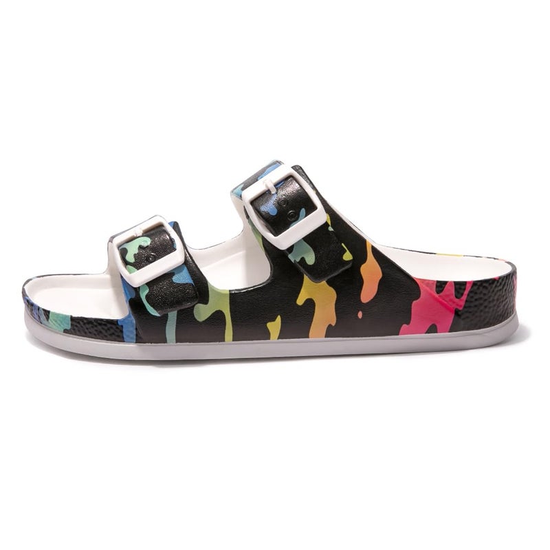 FUNKYMONKEY Women's Comfort Slidesâ€”Adjustable Double Buckle, Arch Support, Non-Slip EVA Flat Sandals for Vacation & Everyday Wear (11 M US,Camouflage on black/XPZ) - Image 2