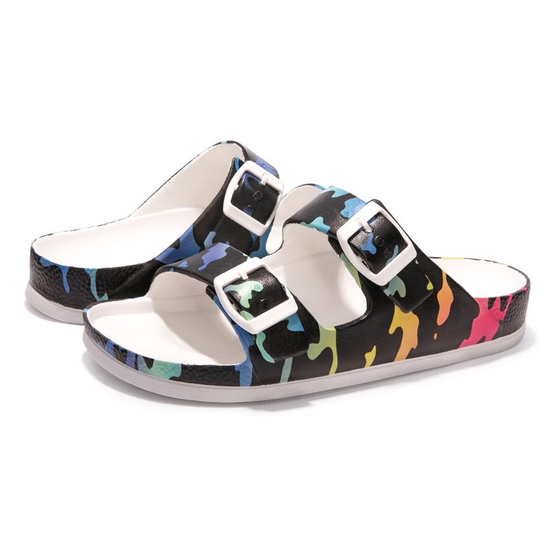 FUNKYMONKEY Women's Comfort Slidesâ€”Adjustable Double Buckle, Arch Support, Non-Slip EVA Flat Sandals for Vacation & Everyday Wear (11 M US,Camouflage on black/XPZ) - Image 5