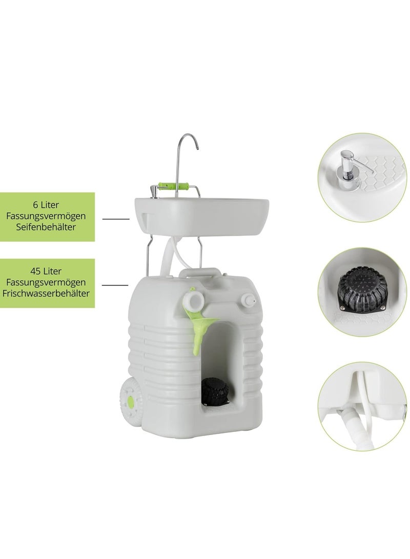 Albawadi Portable Camping Hand Wash Sink Foot Pump With 45L Water Tank Wheels Dispenser Adjustable Height Size - Image 3