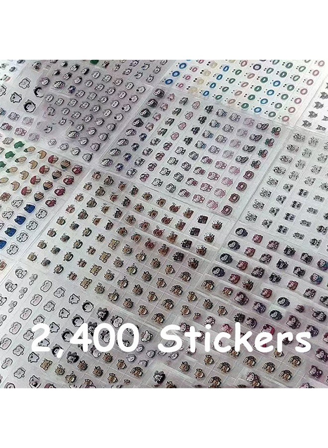 إم إكس إن 2400 قطعة من الملصقات الصغيرة ذاتية اللصق مع كتاب تخزين ملصقات فنية للأظافر للأطفال والمراهقين، ملصقات كمبيوتر محمولة وردية لطيفة لزجاجات المياه وحقيبة الهاتف - Image 3