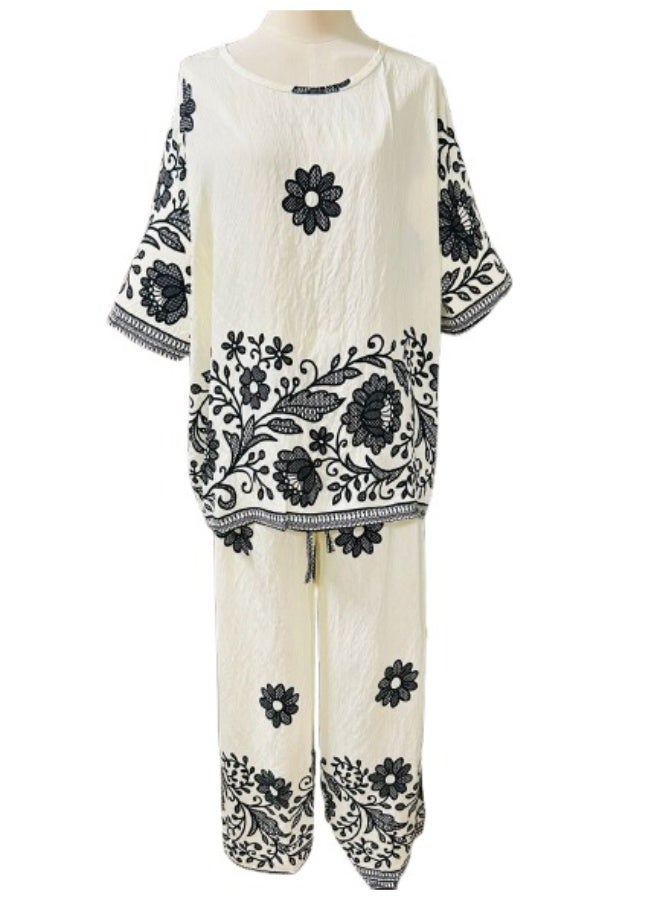 طقم ملابس نسائي مكون من قطعتين بمقاس واحد، طقم ملابس متناسق للبنات، طقم ملابس نسائي، طقم نسائي مزهر - Image 1